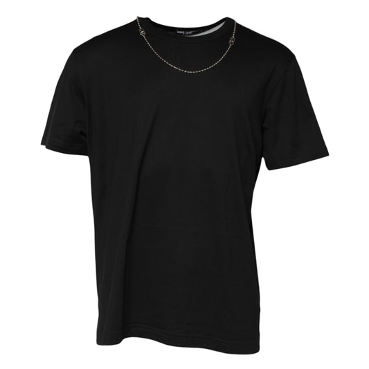 Dolce &amp; Gabbana Black Chain Necklace Cotton Crewneck T-shirt
