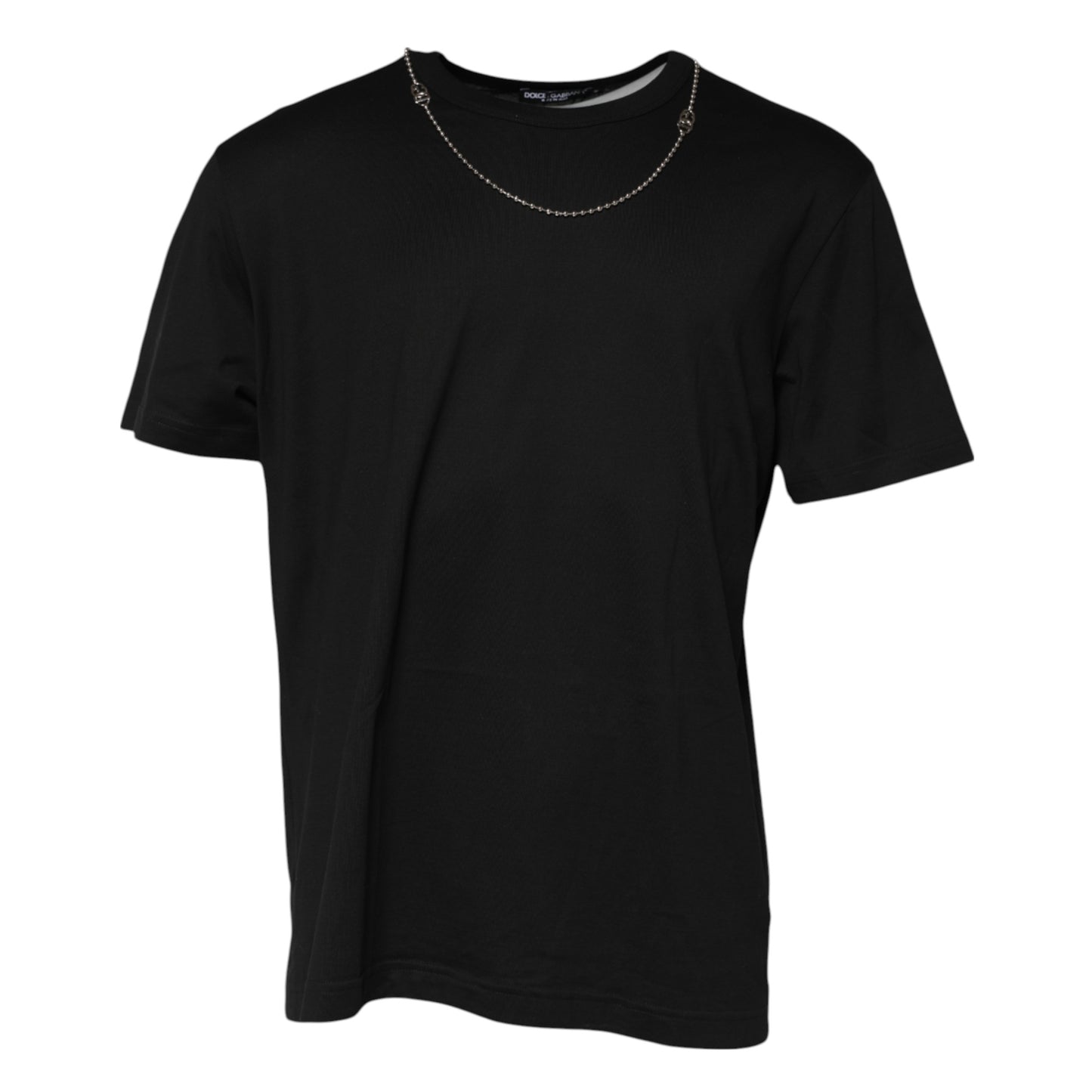 Dolce &amp; Gabbana Black Chain Necklace Cotton Crewneck T-shirt