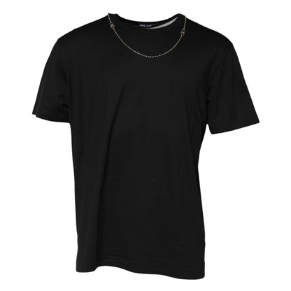 Dolce &amp; Gabbana Black Chain Necklace Cotton Crewneck T-shirt