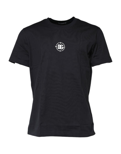 Dolce &amp; Gabbana Black DG Compass Print Cotton Crew Neck T-shirt