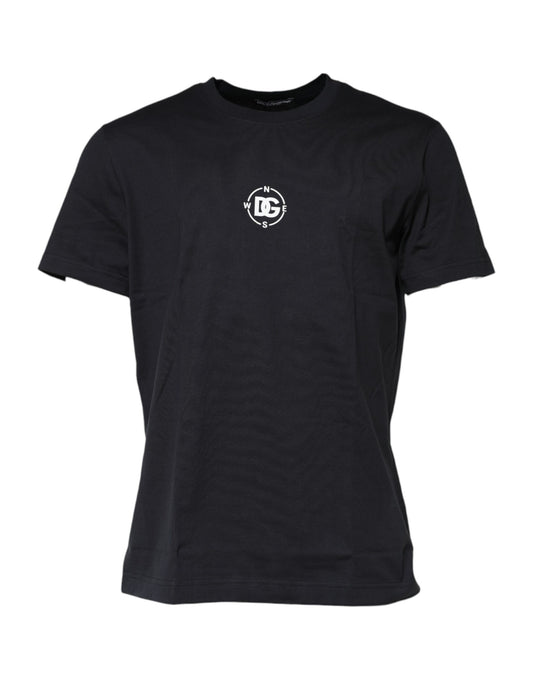 Dolce &amp; Gabbana Black DG Compass Print Cotton Crew Neck T-shirt