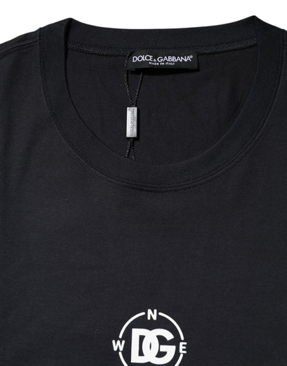 Dolce &amp; Gabbana Black DG Compass Print Cotton Crew Neck T-shirt