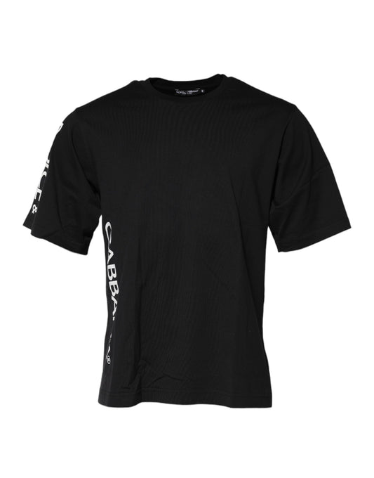Dolce &amp; Gabbana Black Logo Print Cotton Men Crew Neck T-shirt