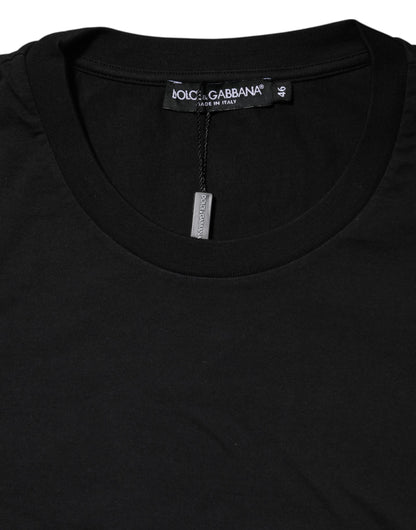 Dolce &amp; Gabbana Black Logo Print Cotton Men Crew Neck T-shirt