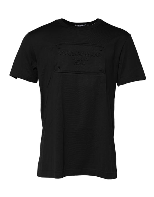 Dolce &amp; Gabbana Black Embossed Logo Cotton Crew Neck T-shirt