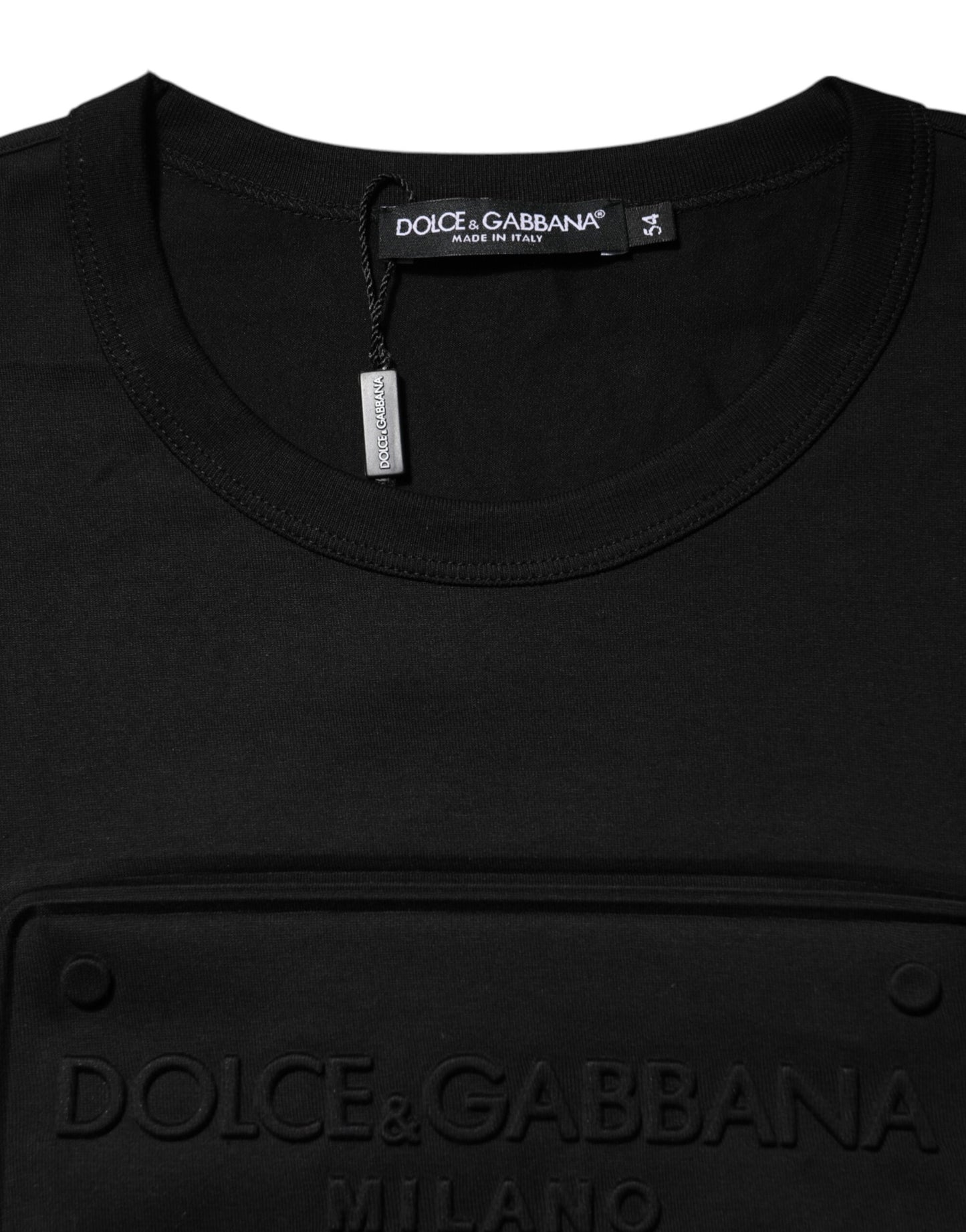 Dolce &amp; Gabbana Black Embossed Logo Cotton Crew Neck T-shirt