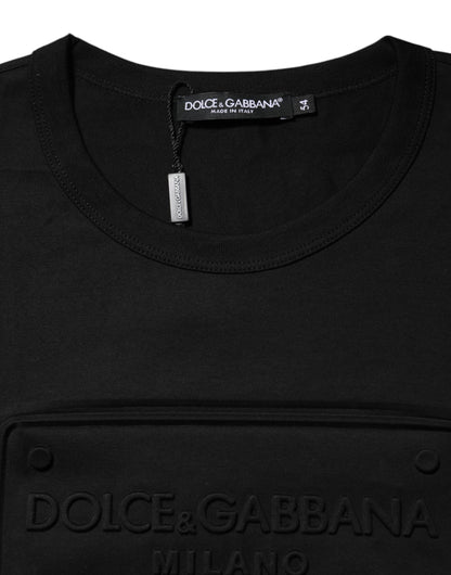 Dolce &amp; Gabbana Black Embossed Logo Cotton Crew Neck T-shirt