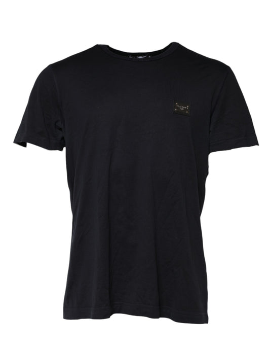 Dolce &amp; Gabbana Dark Blue Logo Plaque Cotton Crewneck T-shirt