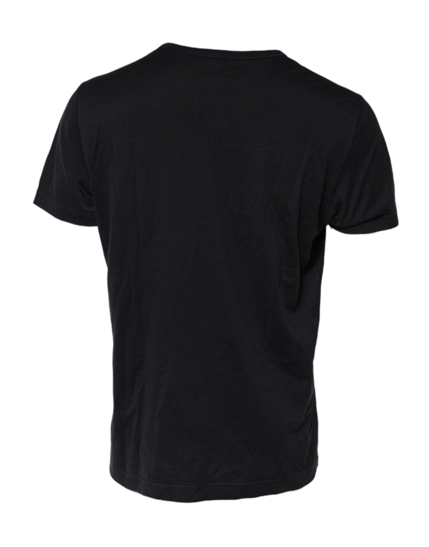Dolce &amp; Gabbana Dark Blue Logo Plaque Cotton Crewneck T-shirt