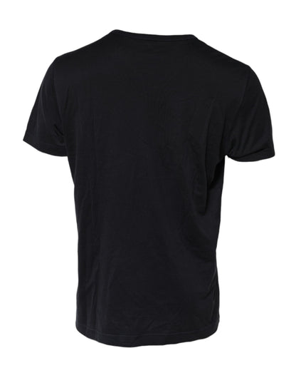 Dolce &amp; Gabbana Dark Blue Logo Plaque Cotton Crewneck T-shirt