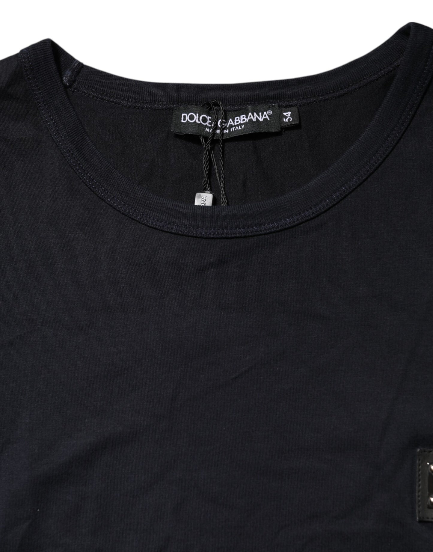 Dolce &amp; Gabbana Dark Blue Logo Plaque Cotton Crewneck T-shirt