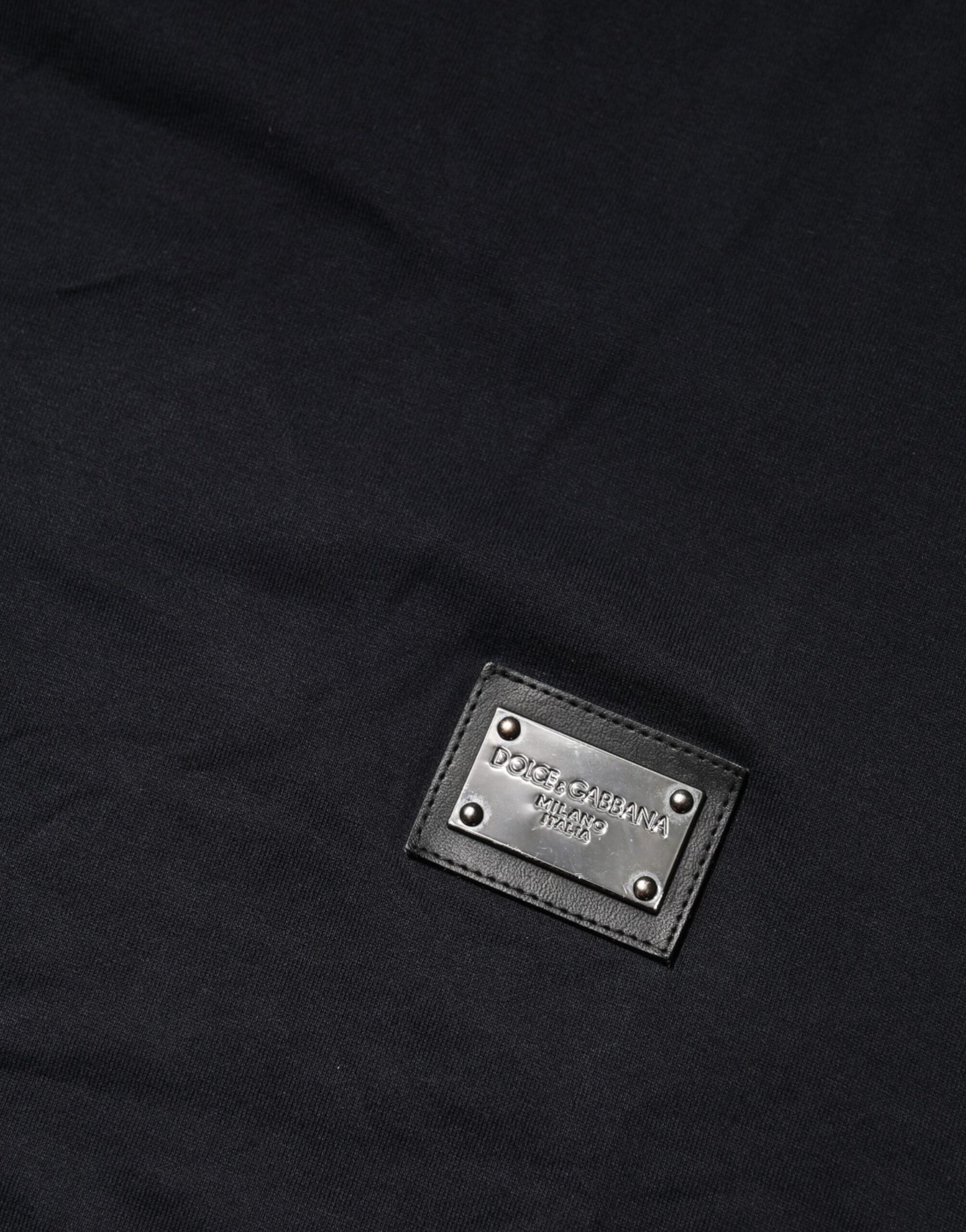 Dolce &amp; Gabbana Dark Blue Logo Plaque Cotton Crewneck T-shirt