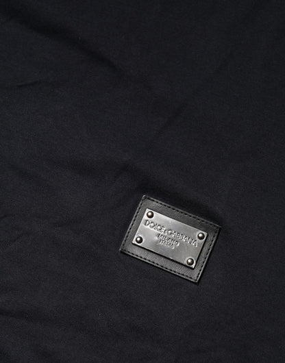 Dolce &amp; Gabbana Dark Blue Logo Plaque Cotton Crewneck T-shirt