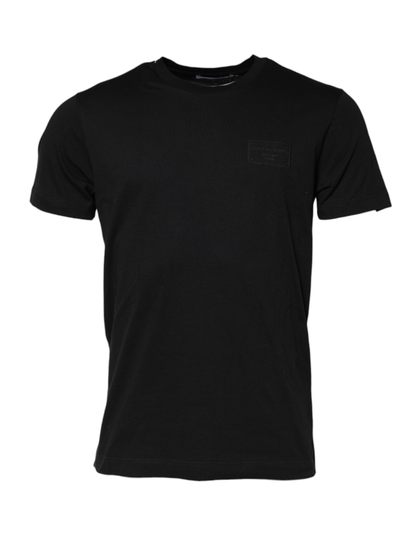 Dolce &amp; Gabbana Black Logo Plaque Cotton Crew Neck T-shirt