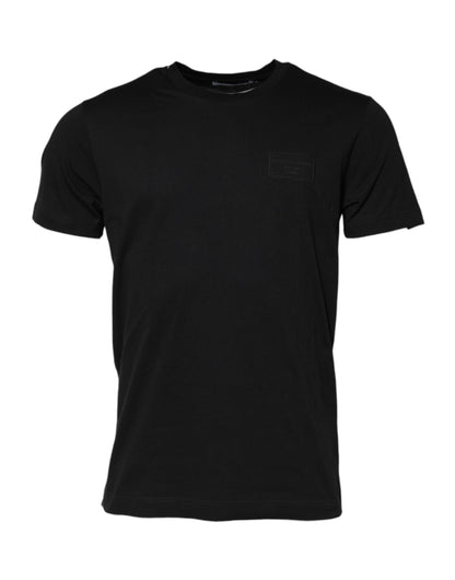 Dolce &amp; Gabbana Black Logo Plaque Cotton Crew Neck T-shirt