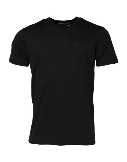 Dolce &amp; Gabbana Black Logo Plaque Cotton Crew Neck T-shirt