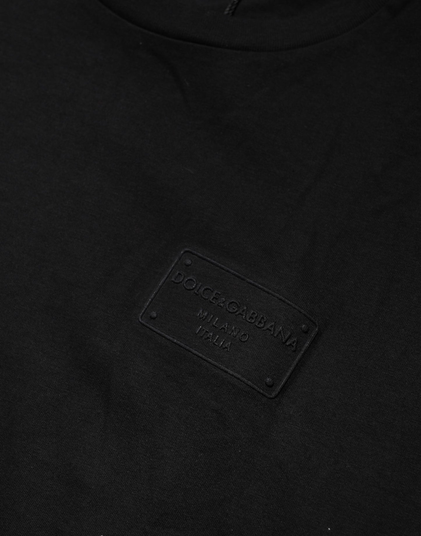 Dolce &amp; Gabbana Black Logo Plaque Cotton Crew Neck T-shirt