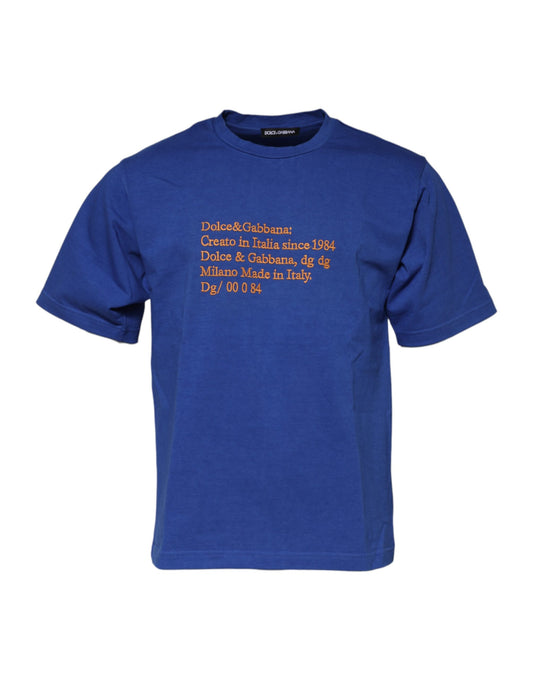 Dolce &amp; Gabbana Blue Logo Graphic Cotton Crew Neck T-shirt