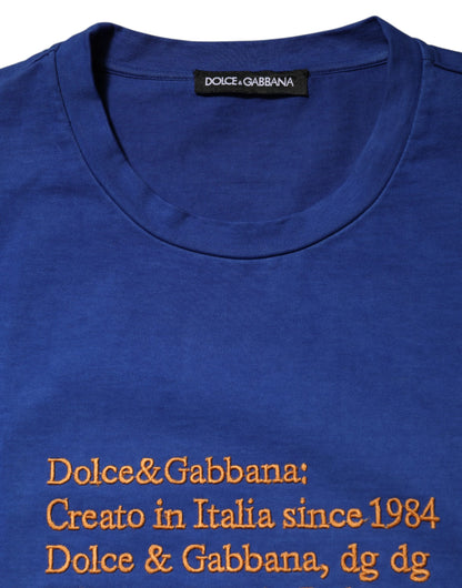 Dolce &amp; Gabbana Blue Logo Graphic Cotton Crew Neck T-shirt