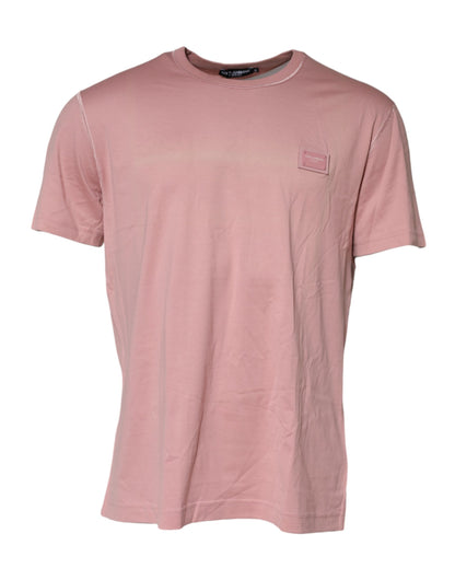 Dolce &amp; Gabbana Pink Logo Plaque Cotton Crew Neck T-shirt