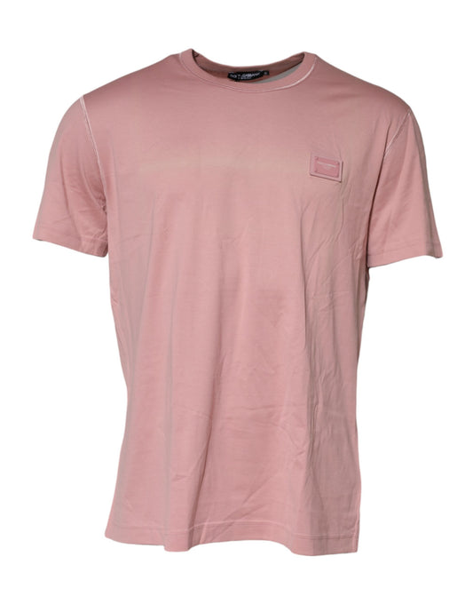 Dolce &amp; Gabbana Pink Logo Plaque Cotton Crew Neck T-shirt