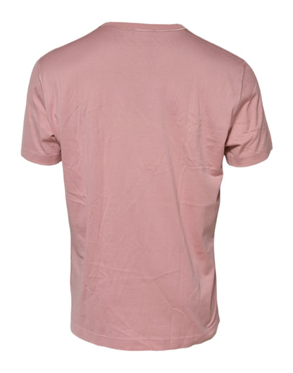 Dolce &amp; Gabbana Pink Logo Plaque Cotton Crew Neck T-shirt
