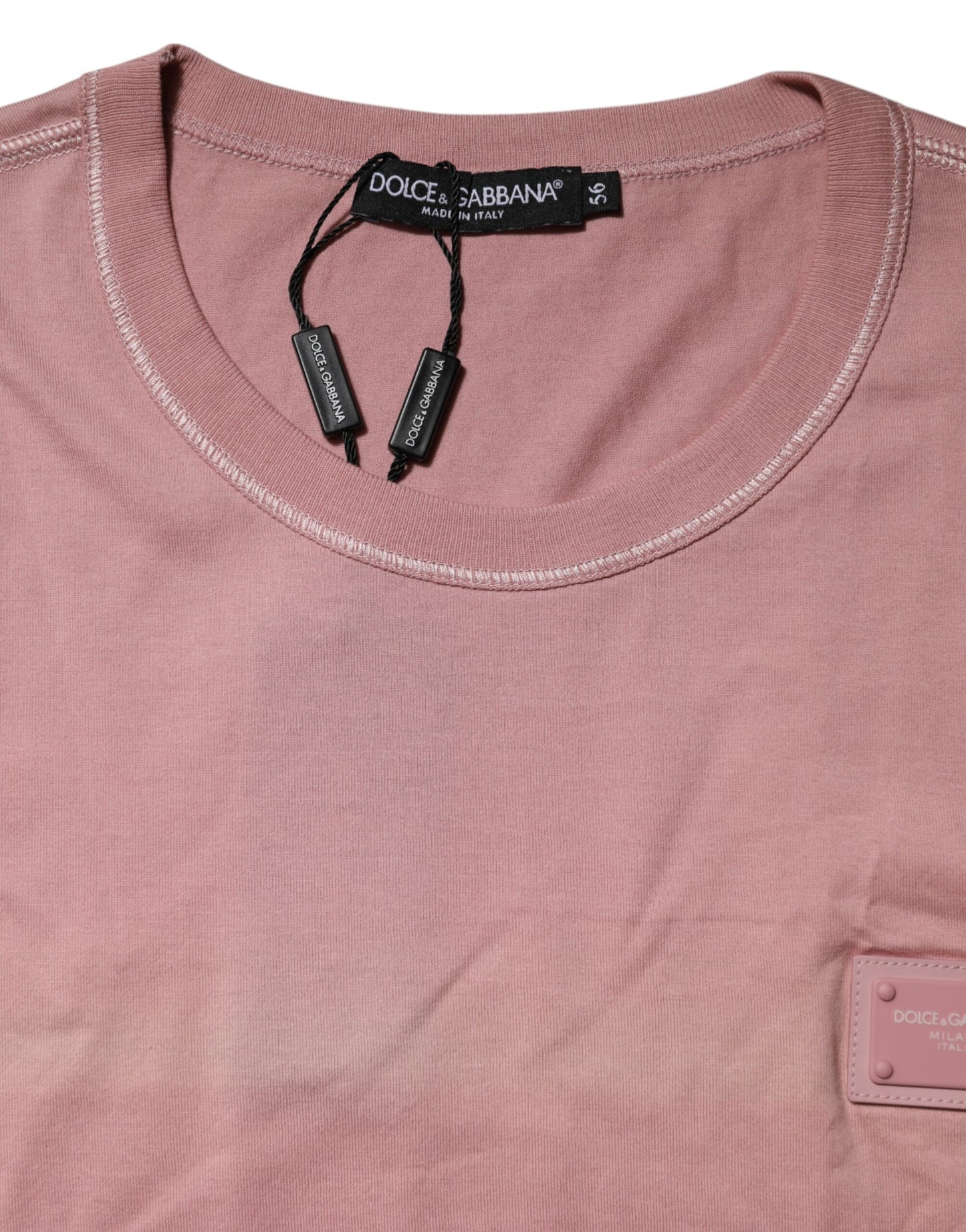 Dolce &amp; Gabbana Pink Logo Plaque Cotton Crew Neck T-shirt