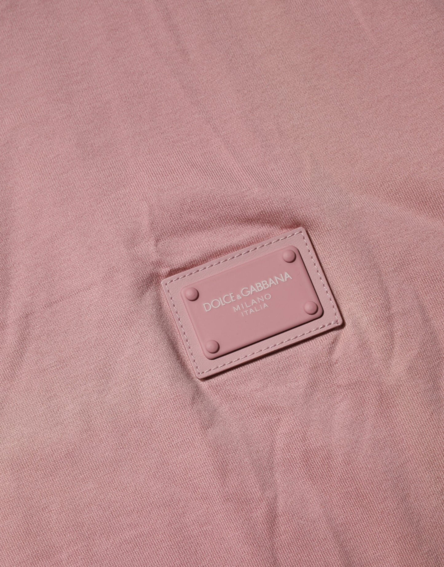Dolce &amp; Gabbana Pink Logo Plaque Cotton Crew Neck T-shirt