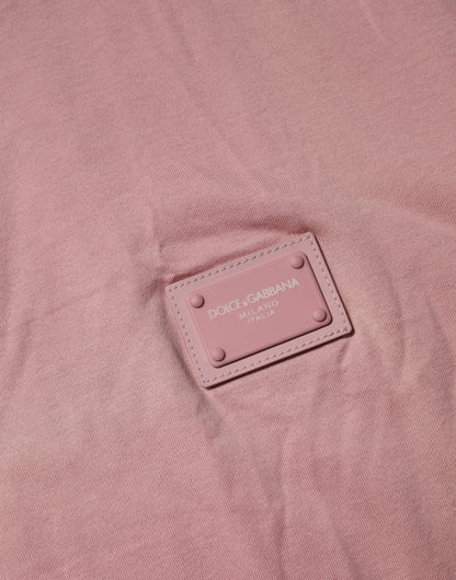 Dolce &amp; Gabbana Pink Logo Plaque Cotton Crew Neck T-shirt