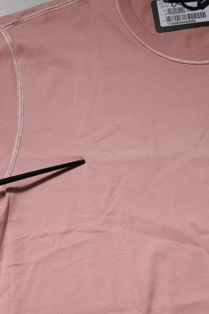 Dolce &amp; Gabbana Pink Logo Plaque Cotton Crew Neck T-shirt
