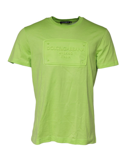 Dolce &amp; Gabbana Green Embossed Logo Cotton Crew Neck T-shirt