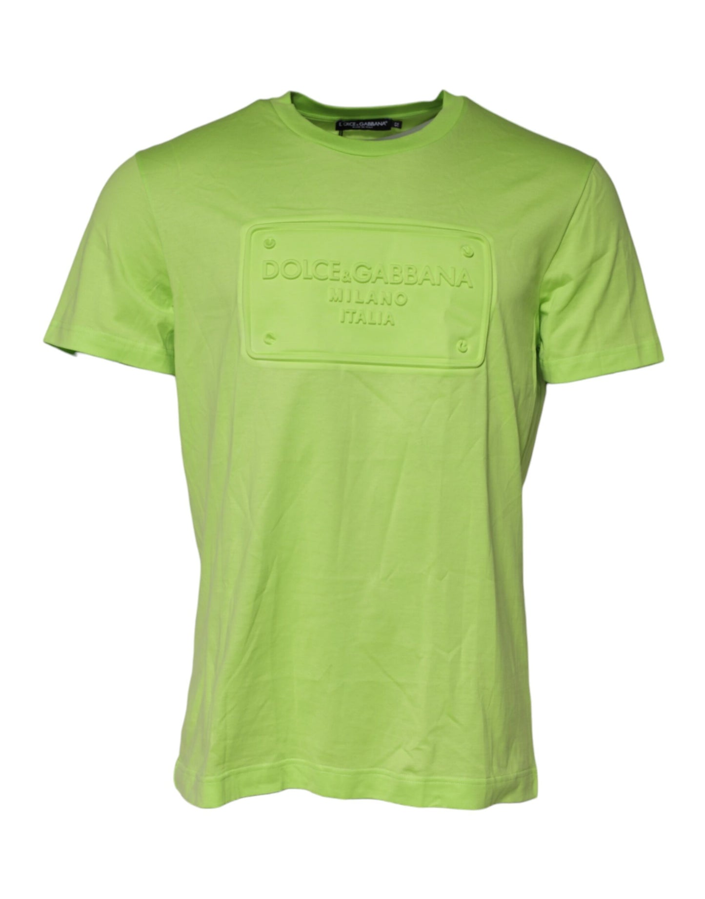 Dolce &amp; Gabbana Green Embossed Logo Cotton Crew Neck T-shirt