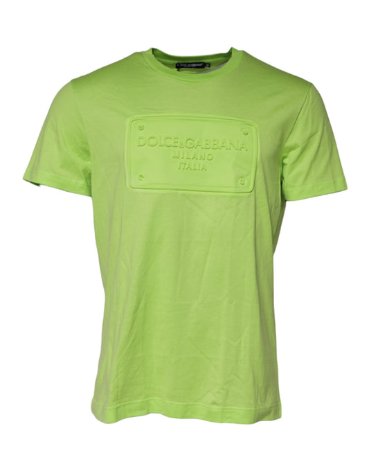 Dolce &amp; Gabbana Green Embossed Logo Cotton Crew Neck T-shirt