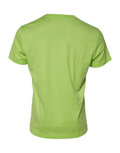 Dolce &amp; Gabbana Green Embossed Logo Cotton Crew Neck T-shirt
