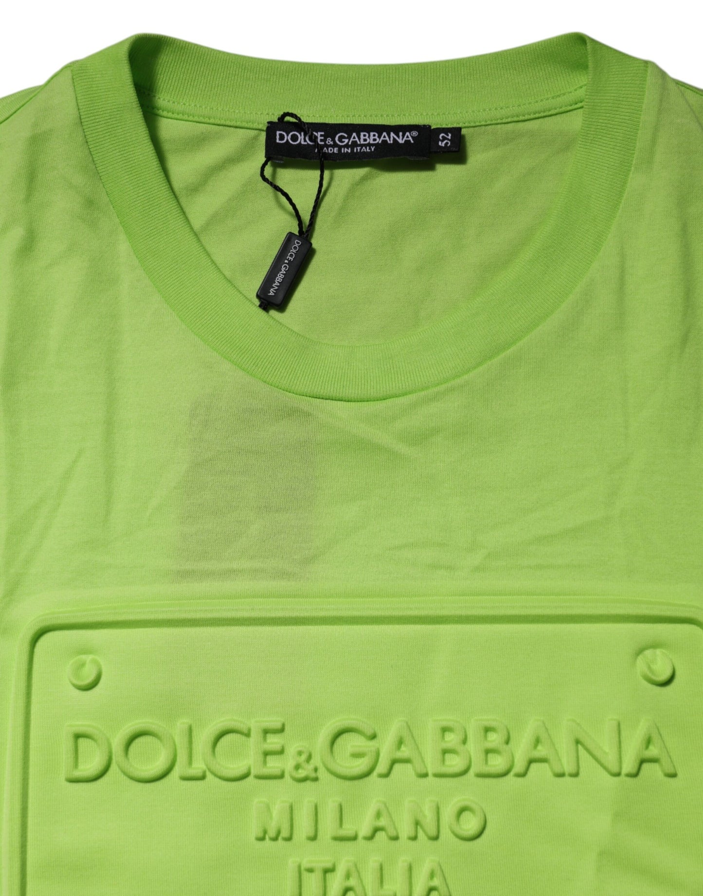Dolce &amp; Gabbana Green Embossed Logo Cotton Crew Neck T-shirt
