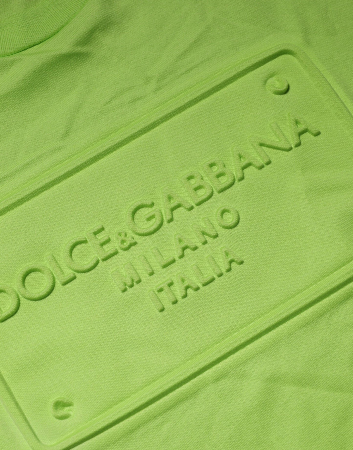 Dolce &amp; Gabbana Green Embossed Logo Cotton Crew Neck T-shirt