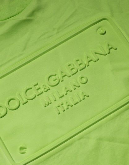Dolce &amp; Gabbana Green Embossed Logo Cotton Crew Neck T-shirt