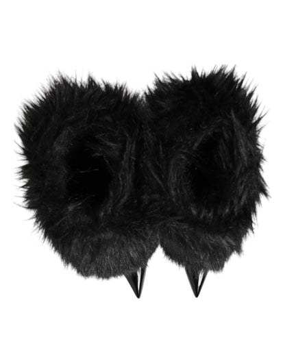 Dolce &amp; Gabbana Black Faux Fur Pointed Knee High Stiletto Boots Shoes