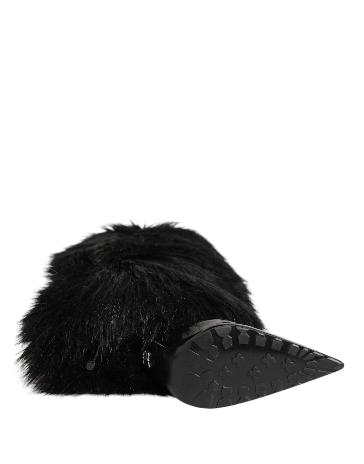 Dolce &amp; Gabbana Black Faux Fur Pointed Knee High Stiletto Boots Shoes