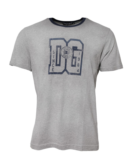 Dolce &amp; Gabbana Gray DG Graphic Print Cotton Crewneck T-shirt