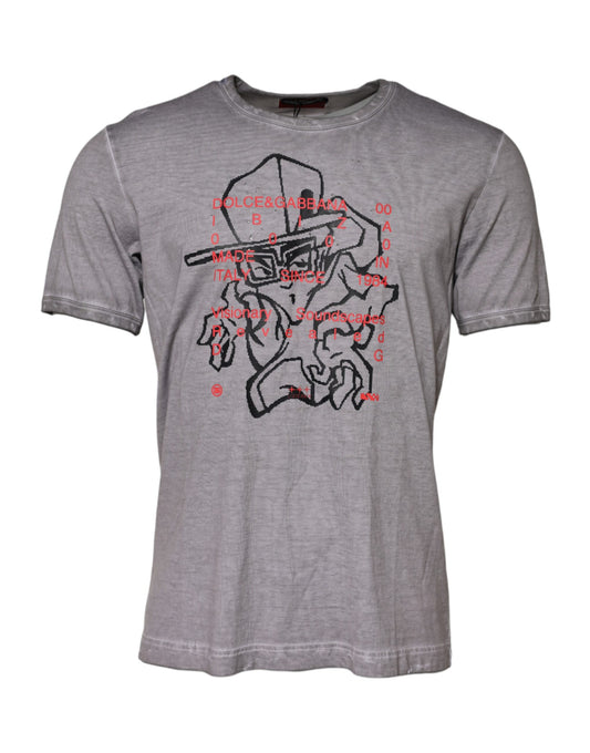 Dolce &amp; Gabbana Gray Graphic Print Cotton Crew Neck T-shirt