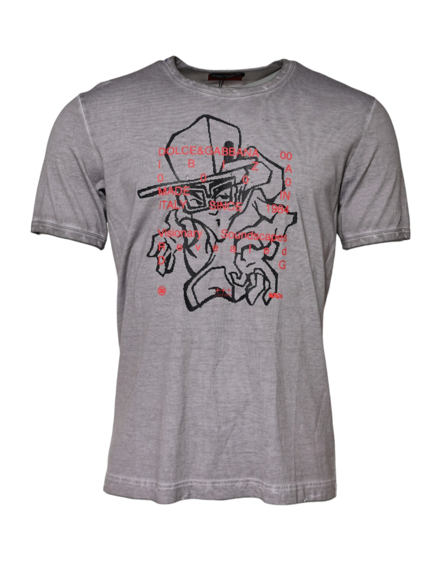 Dolce &amp; Gabbana Gray Graphic Print Cotton Crew Neck T-shirt