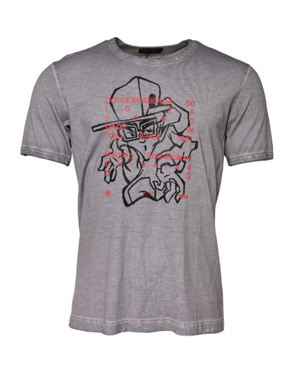 Dolce &amp; Gabbana Gray Graphic Print Cotton Crew Neck T-shirt