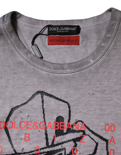 Dolce &amp; Gabbana Gray Graphic Print Cotton Crew Neck T-shirt