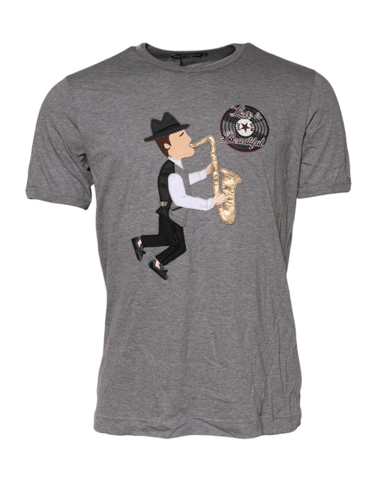 Dolce &amp; Gabbana Gray #DGFamily Cotton Crew Neck T-shirt