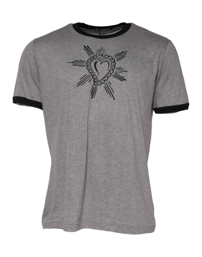 Dolce &amp; Gabbana Gray Sacred Heart Cotton Crew Neck T-shirt