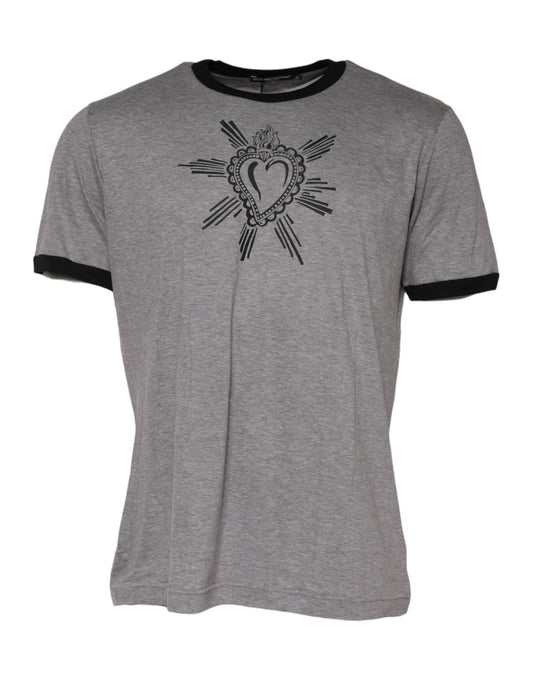 Dolce &amp; Gabbana Gray Sacred Heart Cotton Crew Neck T-shirt