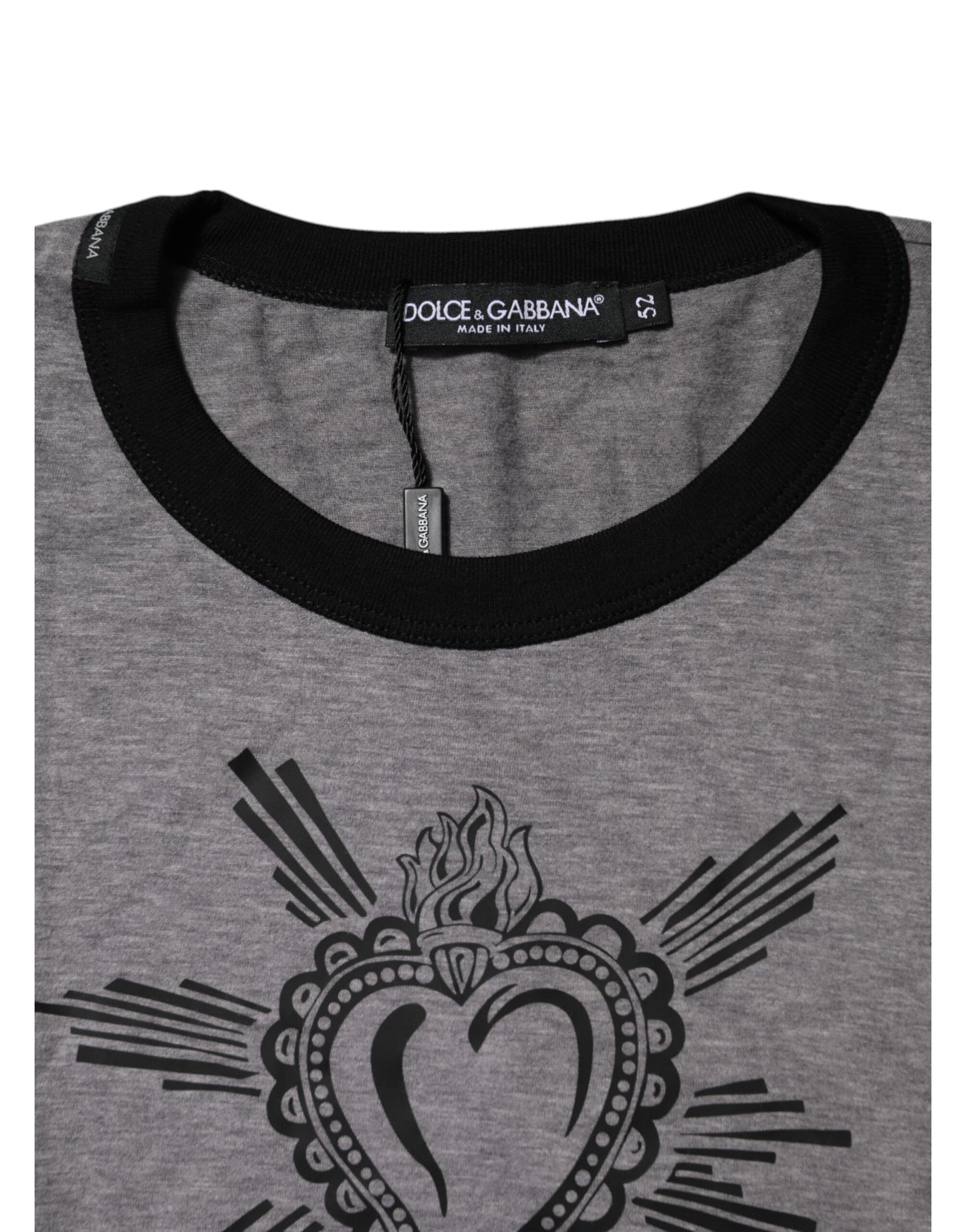 Dolce &amp; Gabbana Gray Sacred Heart Cotton Crew Neck T-shirt