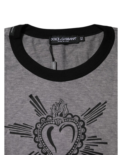 Dolce &amp; Gabbana Gray Sacred Heart Cotton Crew Neck T-shirt