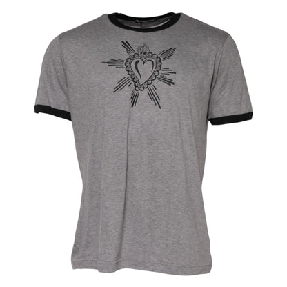 Dolce &amp; Gabbana Gray Sacred Heart Cotton Crew Neck T-shirt